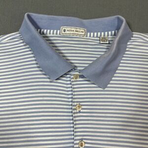 Peter Millar Polo Shirt Mens size XXL Blue Stripe Short Sleeve,Pre-owned